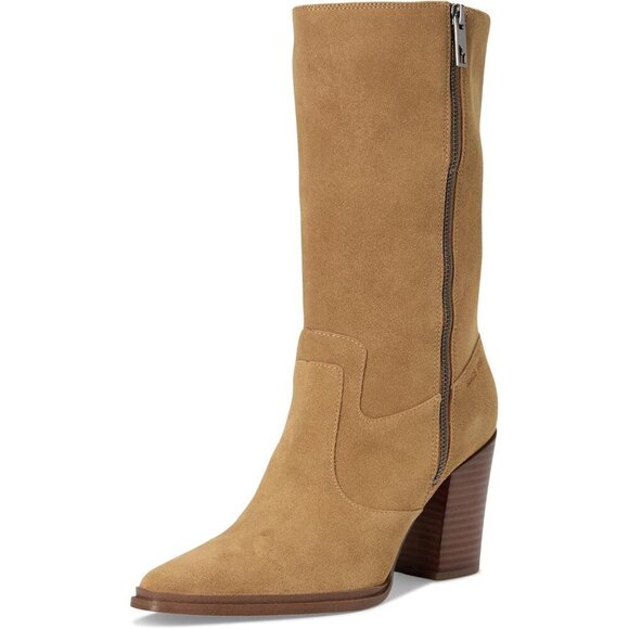 NWB $225 Franco Sarto Suede Jaxon Mid Shaft Boots Western Camel Brown Tan Sz 8.5 - Picture 2 of 9